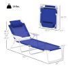 Folding Chaise Lounge, Outdoor Sun Tanning Chair, 4-Position Reclining Back, Armrests, Removable Pillow, Blue