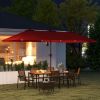 13ft Double-Sided Market Umbrella, Large Patio Umbrella with Solar Lights, Crank Handle for Garden, Pool, Yard, Wine Red