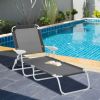 Adjustable Folding Chaise Lounge Chair 4-Position Armrests Dark Gray for Patio Beach Deck