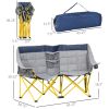 Loveseat Style Camping Chair, Oversized Folding Lawn Chair with Carry Bag & Cup Holders, for Outdoor, Beach, Picnic, Hiking, Travel, Navy Blue & Gray
