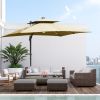 10ft Solar LED Cantilever Umbrella with 360 Rotation and Tilt Khaki for Outdoor Garden Yard