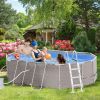 14x10 Steel Frame Above Ground Swimming Pool with Filter Pump Ladder for Families, Gray