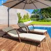 Set of 2 Wicker Chaise Lounge Chair Outdoor Patio Lounger with Adjustable Back, Wheels, Cushion, and Armrests, Beige