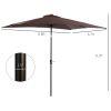 9' x 7' Patio Umbrella Outdoor Table Market Umbrella with Crank, Solar LED Lights, 45° Tilt, Push-Button Operation, for Deck, Pool, Brown