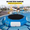 Inflatable Water Trampoline, 13ft Recreational Water Bouncer with Escalator, Round Inflatable Water Trampoline in Blue and White