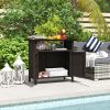 Wicker Outdoor Storage Cabinet with Two Doors and Shelf for Outdoor Pool Towel Storage, Dark Coffee