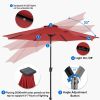 edx 10ft Solar 32 LED Lights Patio Umbrella with Tilt Adjustment and UV-Resistant Polyester Fabric, Market Umbrella for Outdoor, Red