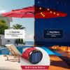 10 FT 3-Layer Solar Patio Umbrella, 32 LED Lights Market Umbrella with Adjustable Tilt, 8-Rib Outdoor Sunshade for Backyard, Deck and Poolside, Red