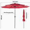 10 FT 3-Layer Solar Patio Umbrella, 32 LED Lights Market Umbrella with Adjustable Tilt, 8-Rib Outdoor Sunshade for Backyard, Deck and Poolside, Red