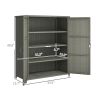 Rattan Wicker Outdoor Storage Cabinet with 4 Shelves and 2 Doors for Garden Pool Towel Storage, Dark Gray