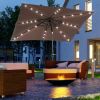 9' x 7' Patio Umbrella Outdoor Table Market Umbrella with Crank, Solar LED Lights, 45° Tilt, Push-Button Operation, for Deck, Pool, Brown
