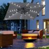 9 x 7 ft Patio Umbrella Outdoor Table Market with Crank Solar LED Lights Tilt Button for Deck Dark Gray