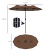 Double-sided Patio Umbrella, 9.7 ft. Outdoor Umbrella with 45-Degree Tilt and Crank, LED Solar Light and 12 Ribs, Coffee
