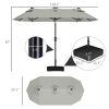 Double-sided Outdoor Patio Umbrella with Solar Lights and Base, Dining Table Umbrella Push Button Tilt, Gray