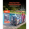 Pool Storage Bin, 64.96 x 33.46 x 64.96 in, Rolling Pool Float Storage Organizer with Side Pockets & Noodles Holder Rack, Durable Plastic Frame