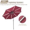 9 FT 8 ribs Outdoor Solar Patio Umbrella LED Table Umbrellas with LED Strip Lights & Hub Light, Aluminum Frame(No shipment on weekends)