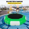 Inflatable Water Trampoline, 13ft Recreational Water Bouncer with Escalator, Round Inflatable Water Trampoline in Green and White