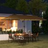 13ft Double-Sided Market Umbrella, Large Patio Umbrella with Solar Lights, Crank Handle for Garden, Pool, Yard, Khaki