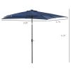 9 x 7 ft Patio Umbrella Outdoor Table Market with Crank Solar LED Lights Tilt Button for Deck Pool Blue