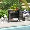 Wicker Outdoor Storage Cabinet with Two Doors and Shelf for Outdoor Pool Towel Storage, Mixed Gray