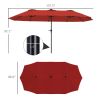 13ft Double-Sided Market Umbrella, Large Patio Umbrella with Solar Lights, Crank Handle for Garden, Pool, Yard, Wine Red