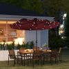 Double-sided Patio Umbrella, 9.7' Outdoor Umbrella with Tilt and Crank, LED Solar Light and 12 Ribs, Wine Red