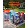 Pool Storage Bin, 48.8 x 32.7 x 32.7 in, Rolling Pool Float Storage Organizer with Side Pockets & Casters, Heavy Duty Metal Frame