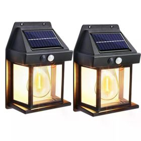 Solar-Powered Waterproof Outdoor Wall Light with Motion Sensor Tungsten Filament Garden Yard Decoration LED Lamp 3 Modes (Number of Lights: 2PCS)