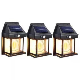 Solar-Powered Waterproof Outdoor Wall Light with Motion Sensor Tungsten Filament Garden Yard Decoration LED Lamp 3 Modes (Number of Lights: 3Pcs)