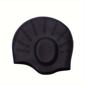 1pc Silicone Elastic Comfortable Swimming Cap For Men And Women; Swimming Accessories (Color: Black)