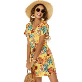 Women Casual Swim Cover up Short Sleeve Mini Beach Dress (Color: style 5, size: M)