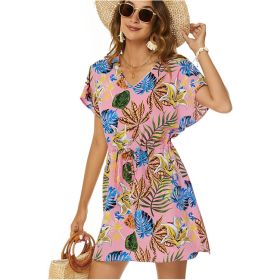 Women Casual Swim Cover up Short Sleeve Mini Beach Dress (Color: style 3, size: XL)