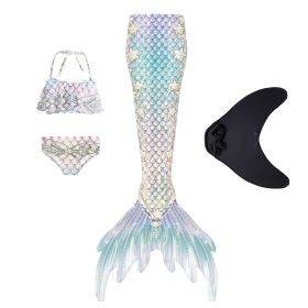 Mermaid Tail Swimsuit with Monofin Women  Swimwear Bikini Set (Color: Blue, size: XL)
