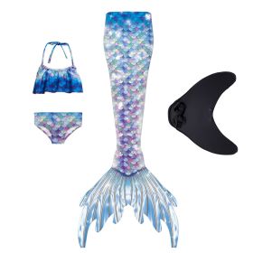 Mermaid Tail Swimsuit with Monofin Women  Swimwear Bikini Set (Color: Dark Blue, size: M)