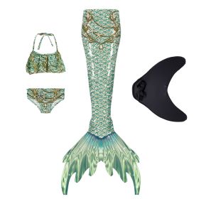 Mermaid Tail Swimsuit with Monofin Women  Swimwear Bikini Set (Color: Green, size: M)