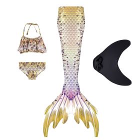 Mermaid Tail Swimsuit with Monofin Women  Swimwear Bikini Set (Color: gold, size: XL)