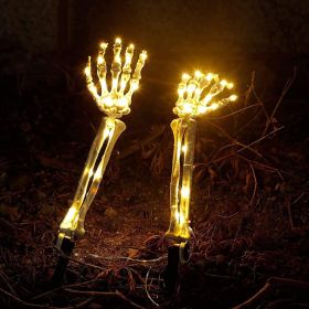 2pcs Solar Halloween Decorations Light, 2 Pack Lighted Skeleton Arms Hand Stakes, 40 LED Lights, Light Up Figurine Holiday Party Indoor Outdoor Decor (Color: Warm Color, Quantity: 2 Pack)