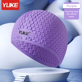 Adult Silicone Swim Cap; Unisex Water Drop Swimming Cap; Comfortable Non-slip Bathing Caps For Short Medium Long Curly Hair (Color: Purple Water Drop Hat [more Suitable For Long Hair])
