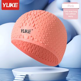 Adult Silicone Swim Cap; Unisex Water Drop Swimming Cap; Comfortable Non-slip Bathing Caps For Short Medium Long Curly Hair (Color: Orange Pink Water Drop Hat [more Suitable For Long Hair])