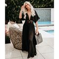 Crochet White Knitted Beach Cover up dress Tunic Long Pareos Bikinis Cover ups Swim Cover up Robe Plage Beachwear (Color: WC0318D1, size: One size)