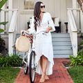 Crochet White Knitted Beach Cover up dress Tunic Long Pareos Bikinis Cover ups Swim Cover up Robe Plage Beachwear (Color: LXF8604W1, size: One size)