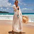 Crochet White Knitted Beach Cover up dress Tunic Long Pareos Bikinis Cover ups Swim Cover up Robe Plage Beachwear (Color: LXF939W1, size: One size)