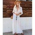 Crochet White Knitted Beach Cover up dress Tunic Long Pareos Bikinis Cover ups Swim Cover up Robe Plage Beachwear (Color: LXF8416W1, size: One size)