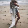 Crochet White Knitted Beach Cover up dress Tunic Long Pareos Bikinis Cover ups Swim Cover up Robe Plage Beachwear (Color: LXF19003W1, size: One size)