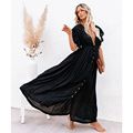 Crochet White Knitted Beach Cover up dress Tunic Long Pareos Bikinis Cover ups Swim Cover up Robe Plage Beachwear (Color: LXF20097D1, size: One size)