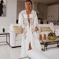 Crochet White Knitted Beach Cover up dress Tunic Long Pareos Bikinis Cover ups Swim Cover up Robe Plage Beachwear (Color: LXF19203W1, size: One size)