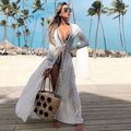 Crochet White Knitted Beach Cover up dress Tunic Long Pareos Bikinis Cover ups Swim Cover up Robe Plage Beachwear (Color: WC0506W1, size: One size)