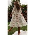 Crochet White Knitted Beach Cover up dress Tunic Long Pareos Bikinis Cover ups Swim Cover up Robe Plage Beachwear (Color: LXF3053W1, size: One size)
