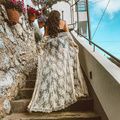 Crochet White Knitted Beach Cover up dress Tunic Long Pareos Bikinis Cover ups Swim Cover up Robe Plage Beachwear (Color: LXF7121W1, size: One size)
