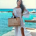 Crochet White Knitted Beach Cover up dress Tunic Long Pareos Bikinis Cover ups Swim Cover up Robe Plage Beachwear (Color: WC0446W1, size: One size)
